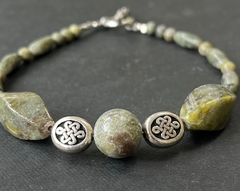 Connemara Marble Bracelet with Celtic Knot Beads - Handmade Irish heirloom Jewelry