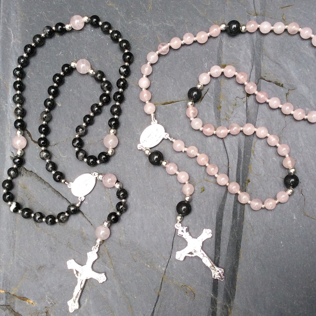 Irish Rosary Beads, Rose Quartz With Kilkenny Marble. Gemstone Catholic