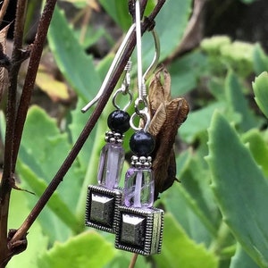 Kilkenny marble and amethyst earrings. Black limestone earrings . Irish Jewelry beads, Irish Celtic Amethyst earrings. Made in Ireland