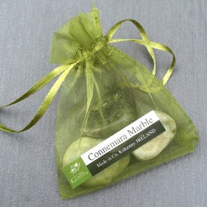 Connemara marble pebbles in bag. Irish tumbled stones. Jewelry making craft supplies. Lucky stones Connemara marble worry stones. Green