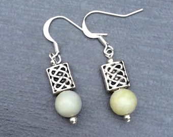 Connemara Marble Drop Earrings, Silver Celtic Knot Beads
