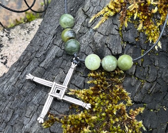 St. Brigids cross pendant necklace with Connemara marble beads. Irish Jewelry Gift . Brigid of Kildare. 1st February St. Bridgets Imbolc