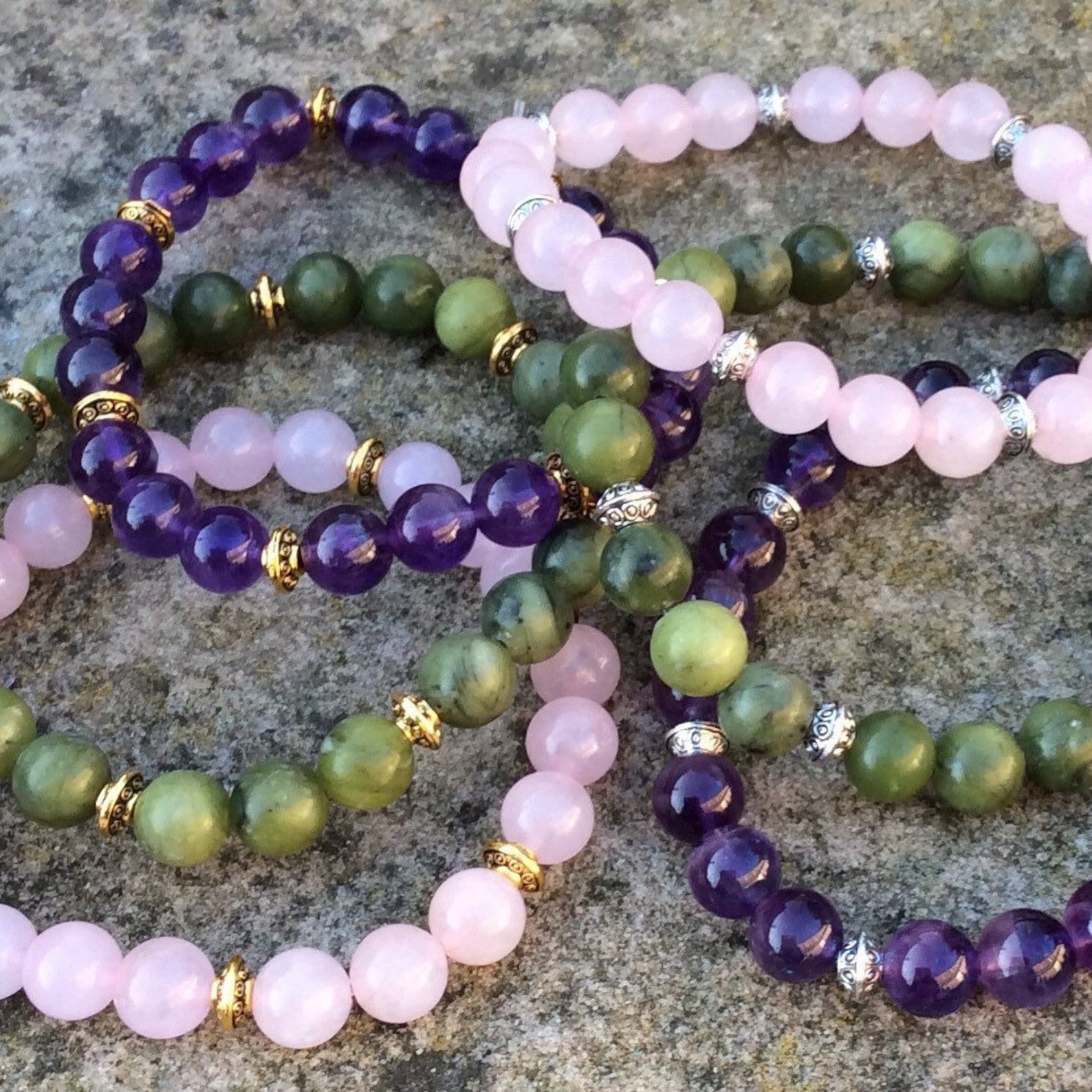 Connemara Marble or Amethyst or Rose Quartz Bracelet With Gold - Etsy