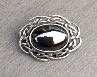 Hematite gemstone brooch pin. Irish Scottish Welsh celtic brooch. Pewter Jewelry. Made in Ireland. Scottish Irish design gift for women