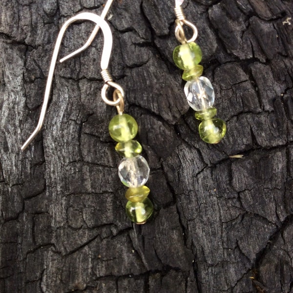 Peridot and rock crystal earrings.Irish jewellery gift gemstones Irish craft Irish Jewelry. August birthstone August Birthday