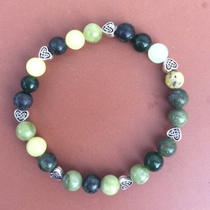 Connemara marble Celtic heart bead bracelet Irish Jewelry gift. Stretch bracelet Irish marble Natural gemstone. Made in Ireland. Valentine’s