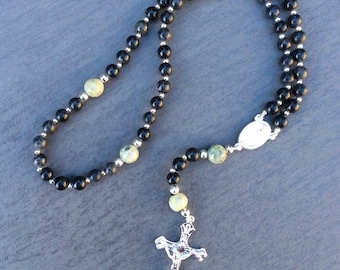 Irish rosary beads. Kilkenny marble with Connemara marble Gemstone ,Religious Catholic prayer. Confirmation First holy Communion gift.