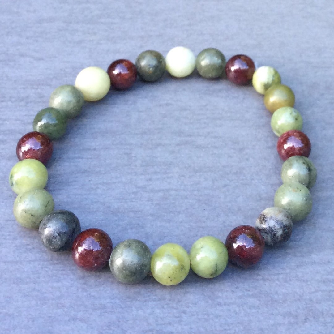 Connemara Marble & Garnet Bracelet, Irish Jewelry, Handmade Stretch ...