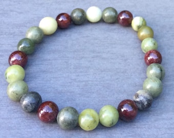 Connemara Marble & Garnet Bracelet, Irish Jewelry, Handmade Stretch Bracelet