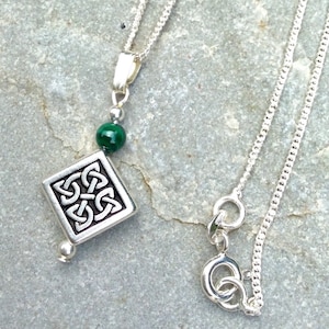 Malachite gemstone Celtic pendant necklace with sterling silver chain. Irish Jewelry. Hand made in Ireland. Irish gift. Mothers Day present