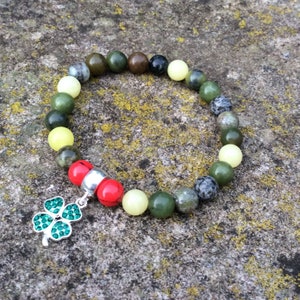 Connemara marble Irish Christmas red holly berry charm bracelet. Irish shamrock. Irish Jewelry Irish gifts for women Seasonal gift