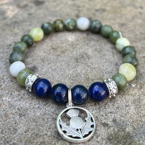 Armband Schotse distel: juwelen lapis lazuli en Connemara Marble