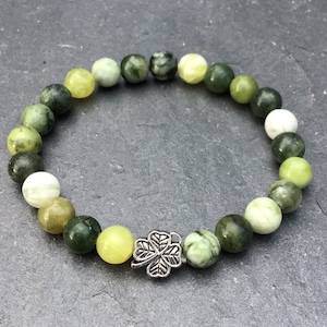 Connemara marble St. Patrick’s Day special Shamrock clover bracelet Irish Jewelry Irish made gift. Irish craft souvenir. Real natural stones