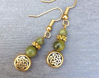 Connemara Marble Celtic Knot Gold Plated Earrings, Irish Jewelry