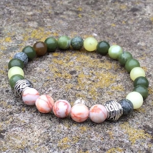 Mens womens unisex Connemara marble Cork marble stretch bracelet. Irish jewelry Celtic beads. Ireland gift. Irish made Geology gift.