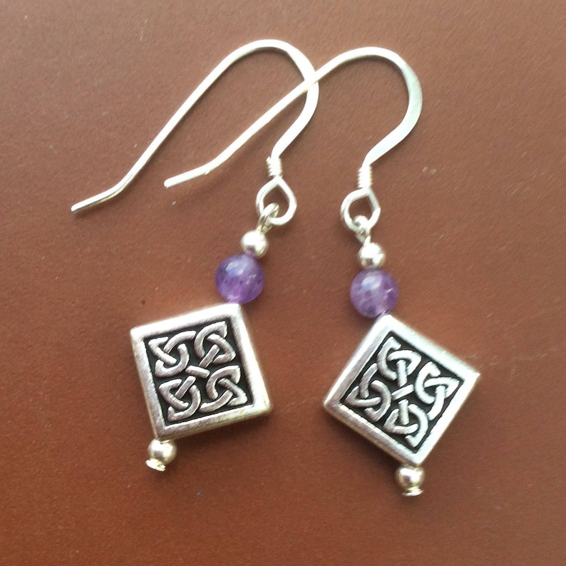 Amethyst earrings Celtic knotwork drop earring. Irish Etsy