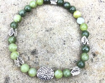 Irish Connemara Marble Four Wishes Spring Bangle Bracelet - Genuine Green Marble & Stainless Steel