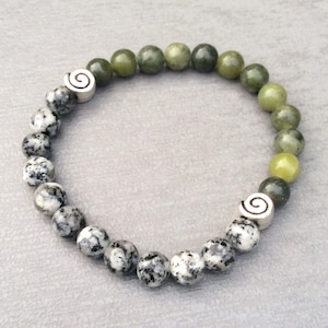 Granite Connemara marble Mens bracelet. Celtic spiral beads. Irish Jewelry gift craft. Irish geology gift. Made in Ireland Irish art