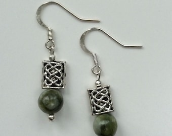 Connemara Marble Celtic Knot Earrings, Irish Jewelry