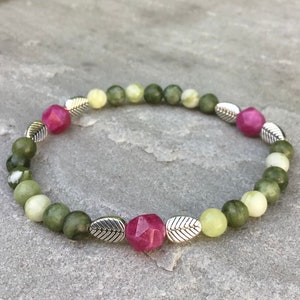 Connemara Marble pink tourmaline bracelet. Leaf woodland bracelet. Irish jewelry  Irish gift. Made in Ireland. Mother’s Day gift