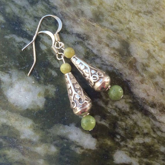 Connemara Marble Drop Earrings. Sterling Silver Beads .quality