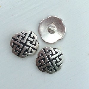 3 Celtic buttons. 21mm quality silver and pewter. Irish Scottish Welsh Celtic knot bead. Cardigan buttons . Metal buttons. Silver buttons