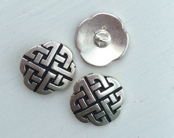 3 Celtic buttons. 21mm quality silver and pewter. Irish Scottish Welsh Celtic knot bead. Cardigan buttons . Metal buttons. Silver buttons