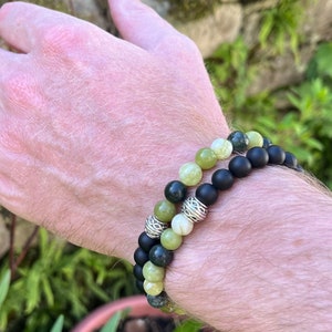 Mens bracelet. Connemara marble, black onyx. Irish Celtic Jewelry gift craft. Connemara Jewelry Black onyx jewelry Irish bracelet for men.