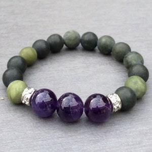 Connemara marble and amethyst chunky bead bracelet.Celtic gemstone Irish Jewelry  Irish gift. Mothers Day Irish mothers bracelet .