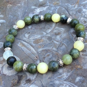 Connemara marble stretch bracelet with silver plated beads. Irish Jewelry gift craft. Mens women Unisex bracelet. Made in Ireland Irish gift