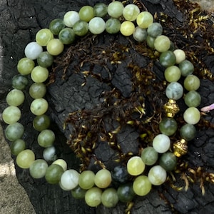 1, 2, or 3 Connemara marble 6mm bead stacking bracelets with silver spiral or gold bicone beads. Irish Jewelry gift. Mens women Unisex craft