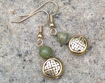 Connemara marble gold Celtic earrings. Irish jewellery Jewelry gift. Craft. Connemara earrings St. Patricks Day Irish gifts for women.