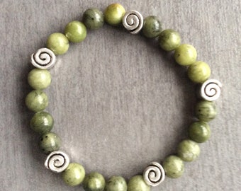 Connemara Marble Bracelet, Celtic Spiral Beads - Irish Stone Jewelry