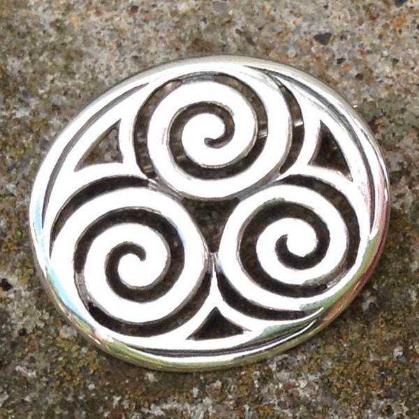 Sterling silver Celtic brooch pin Spiral trinity shamrock Irish design. Newgrange. Celtic design. Irish Jewelry Irish brooch. Triple spiral