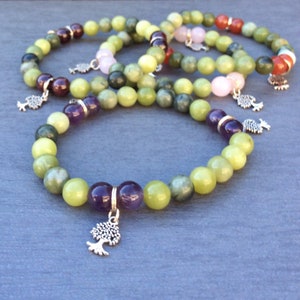 Amethyst Connemara marble bracelet Irish Tree of life charm bracelet. Woodland Rose Quartz bracelet. Mothers Day bracelet. Irish Jewelry