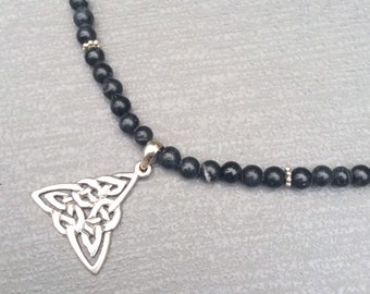 Kilkenny marble necklace Black limestone Celtic necklace. Sterling silver Irish Celtic pendant necklace Connemara marble’s sister stone