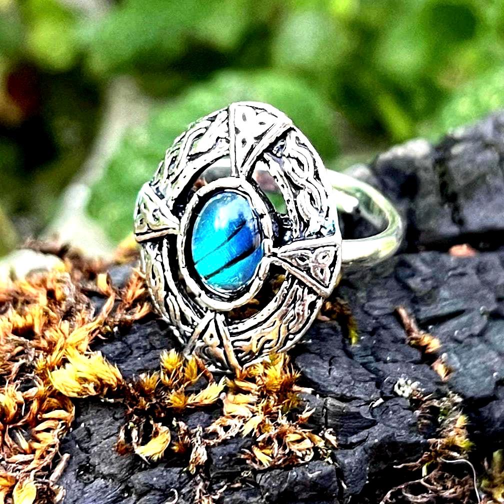 Men's Sterling Silver Trinity Knot Ring With Blue Topaz CZ – Celtic Cross Band, Size 15 - View #7