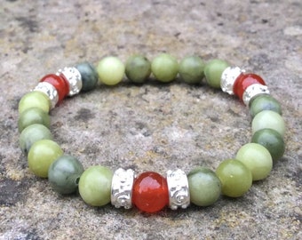 Carnelian & Connemara Marble Bracelet, Irish Gemstone Jewelry
