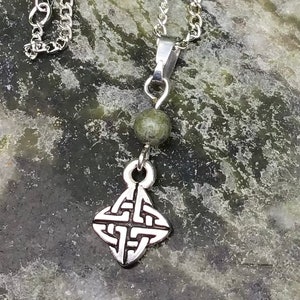 Connemara marble Celtic knot silver pewter pendant necklace.Irish jewelry gift craft. Irish souvenir.Irish Celtic pendant