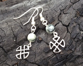 Connemara Marble Celtic Knot Drop Earrings, Irish Jewelry