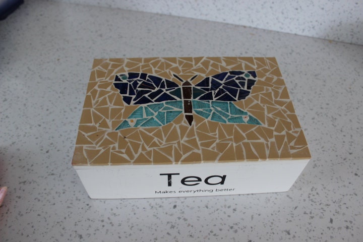 Boîte à Thé en Mosaïque de Papillons