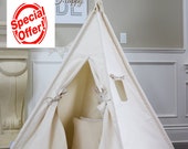 Original Canvas Teepee Package with Teepee,Poles,LED Light,Flags Banner, Storage Bag