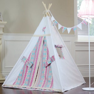 Alice Teepee Package Includes Teepee,Poles,Flags Banner, LED Lights,Storage Bag, Tipi, Girls Room Decor