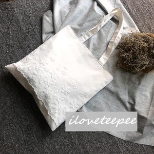 Canvas Tote Bag White Lace