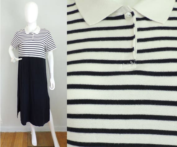 Vintage Nautical Dress, Talbots Stripe Cotton Dre… - image 1