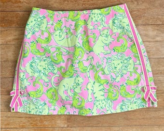 LILLY Pulitzer Skort Floral Girls Skirt Shorts Green Pink Animals Print Size 14