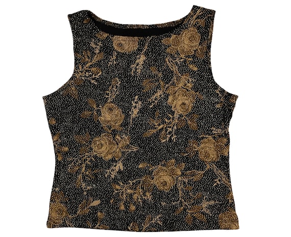 Vintage Rose Print Top, Sparkly Brown & Beige Str… - image 2