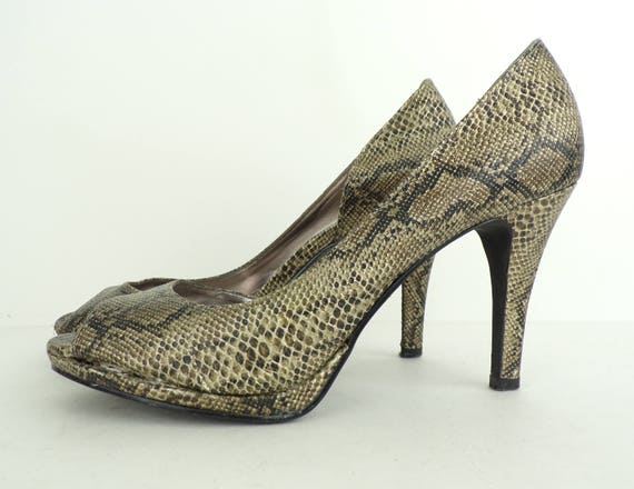 Vintage Snake Print Heels, 90s Animal Print Pumps… - image 1