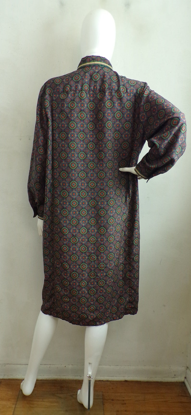 Schraeder Dress Print 80s Shirt Style Dress Vintage Dress 1980s Geometric Print Shift Button Front Shirt Dress Size 14P XL