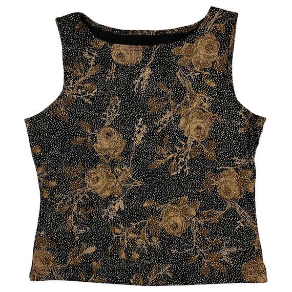 Vintage Rose Print Top, Sparkly Brown & Beige Str… - image 1